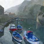 22.0 Boats Staithes Beck. Acrylic. 2013 . 260 x 180 mm