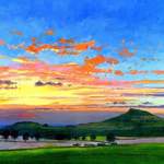 20m. 12.0. Sunset Roseberry Topping. acrylic. 2013. 360 x 250mm. SOLD 
